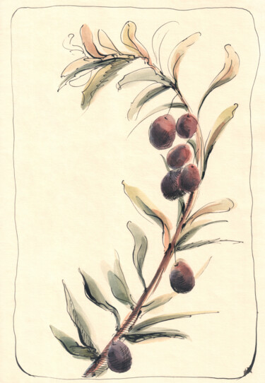 Картина под названием "Olive branch" - Lyubov Fonareva, Подлинное произведение искусства, Акварель