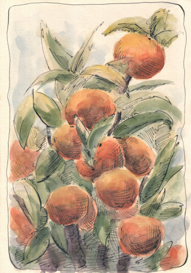 Картина под названием "Orange tree" - Lyubov Fonareva, Подлинное произведение искусства, Акварель