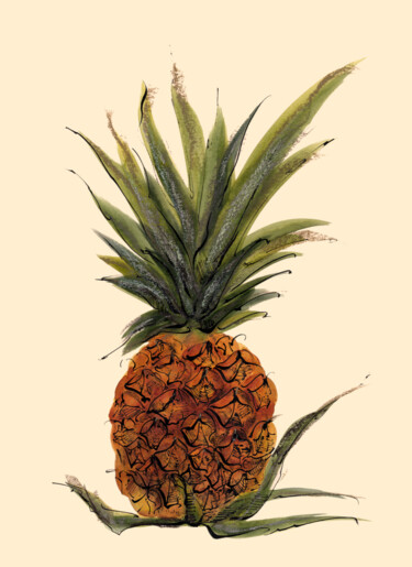 Painting titled "Pineapple" by Lyubov Fonareva, Original Artwork, Watercolor