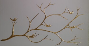 Peinture intitulée "Branch with birds" par Lyubov Yugina, Œuvre d'art originale, Acrylique