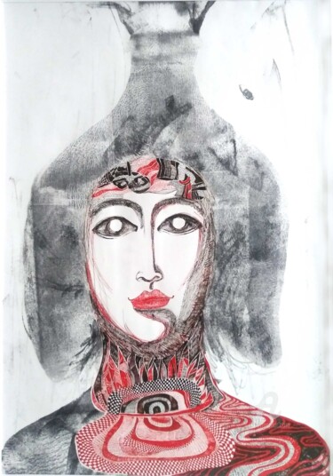 Incisioni, stampe intitolato "Looking inside myse…" da Lyudmila Belenkina, Opera d'arte originale, Inchiostro