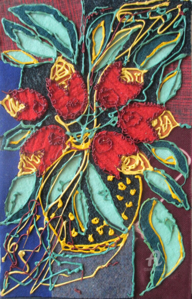 Colagens intitulada "Bouquet of red flow…" por Lyudmila Belenkina, Obras de arte originais, Colagens
