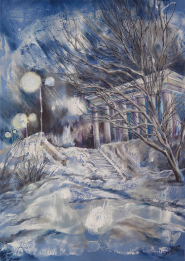 Painting titled "Palace snowfall." by Lyudmila Chupina, Original Artwork, Pastel