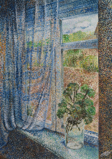 Painting titled "Window" by Lyudmila Chupina, Original Artwork, Gouache