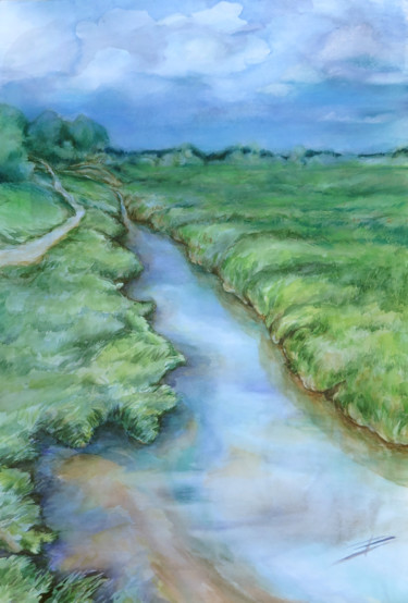 Painting titled "A small river " Byg…" by Lyudmila Chupina, Original Artwork, Watercolor