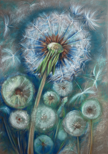 Painting titled "Large dandelion" by Lyudmila Chupina, Original Artwork, Pastel