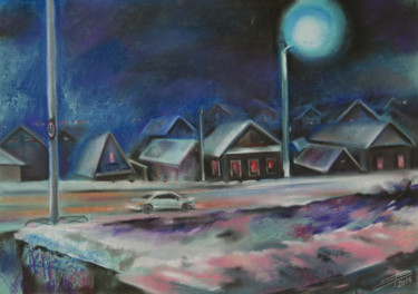 Картина под названием "The lone lantern in…" - Lyudmila Chupina, Подлинное произведение искусства, Пастель