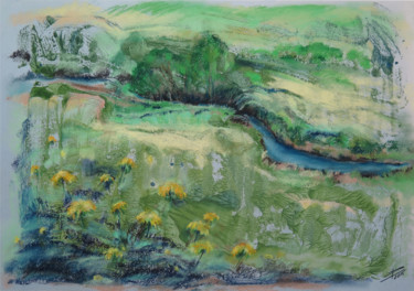 Painting titled "Modest river" by Lyudmila Chupina, Original Artwork, Pastel