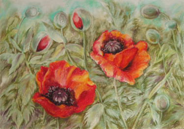 Painting titled "Two magic flower" by Lyudmila Chupina, Original Artwork, Pastel