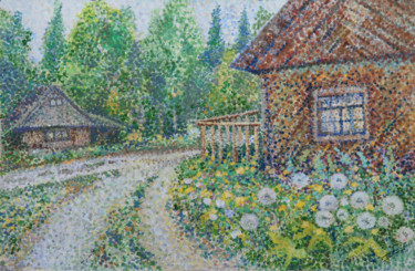 Peinture intitulée "A small house at th…" par Lyudmila Chupina, Œuvre d'art originale, Gouache