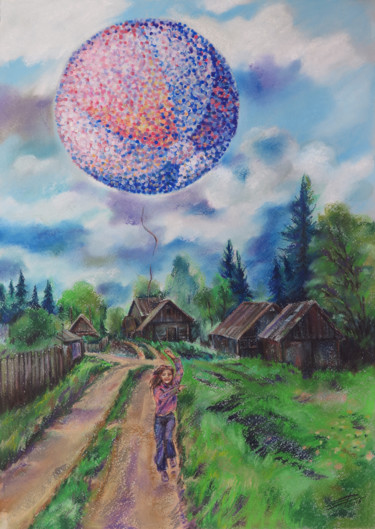 Pintura titulada "To run for the ball" por Lyudmila Chupina, Obra de arte original, Pastel