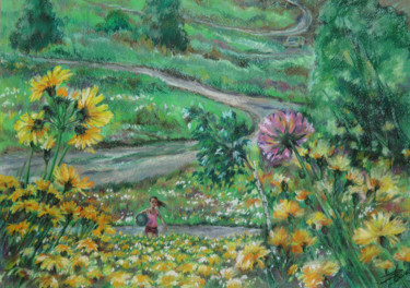Malarstwo zatytułowany „Dandelion summer” autorstwa Lyudmila Chupina, Oryginalna praca, Pastel