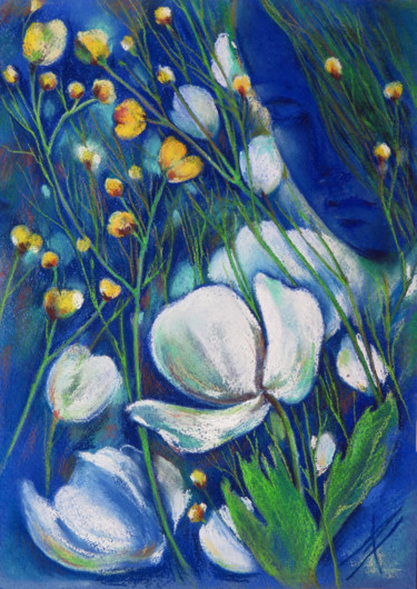 Painting titled "White flowers" by Lyudmila Chupina, Original Artwork, Pastel