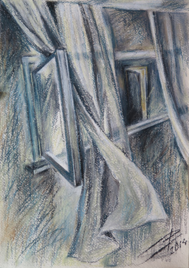 Painting titled "The door ajar" by Lyudmila Chupina, Original Artwork, Pastel