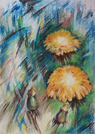 Peinture intitulée "Dandelions bloomed" par Lyudmila Chupina, Œuvre d'art originale, Pastel