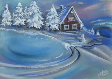Malerei mit dem Titel "Blue ice lake" von Lyudmila Chupina, Original-Kunstwerk, Pastell