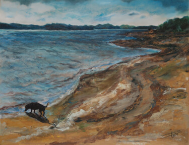 Картина под названием "The dog is resting" - Lyudmila Chupina, Подлинное произведение искусства, Пастель
