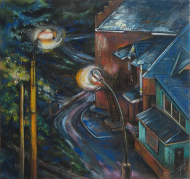 Two lights on the street Malarstwo zatytułowany „Two lights on the s…” autorstwa Людмила Чупина, Oryginalna praca, Pastel