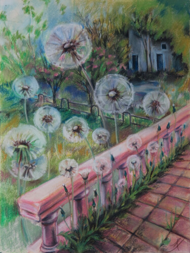 Dibujo titulada "Dandelions" por Lyudmila Chupina, Obra de arte original, Pastel