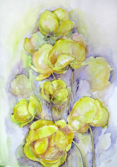Painting titled "The delicate yellow…" by Lyudmila Chupina, Original Artwork, Watercolor