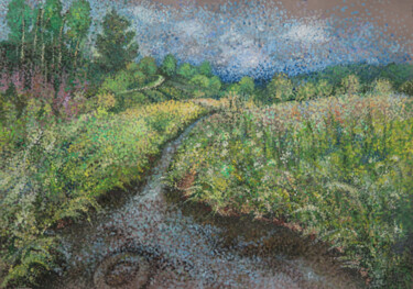 Dessin intitulée "A small river is hi…" par Lyudmila Chupina, Œuvre d'art originale, Gouache