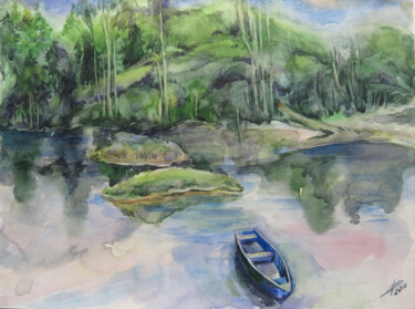 Painting titled "Boat" by Lyudmila Chupina, Original Artwork, Watercolor