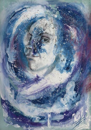 Pittura intitolato "Face in a snowstorm" da Lyudmila Chupina, Opera d'arte originale, Pastello