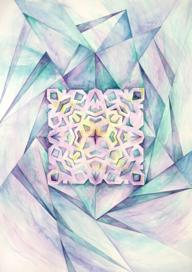 Painting titled "Snowflake in a geom…" by Lyudmila Chupina, Original Artwork, Watercolor