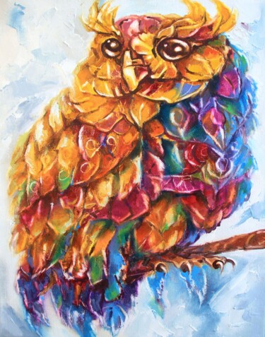 Malerei mit dem Titel "Owl bird painting o…" von Lyudmila Knyazeva, Original-Kunstwerk, Öl Auf Keilrahmen aus Holz montiert