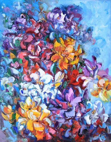 Painting titled "Blooming meadow abs…" by Lyudmila Knyazeva, Original Artwork, Oil