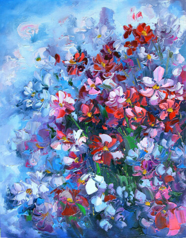 Painting titled "Blooming meadow wit…" by Lyudmila Knyazeva, Original Artwork, Oil