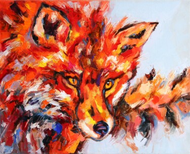 Painting titled "Fox painting origin…" by Lyudmila Knyazeva, Original Artwork, Oil