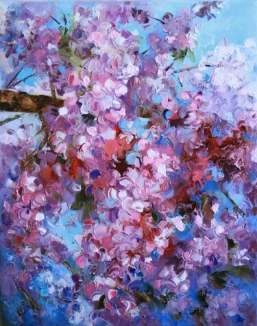 Pittura intitolato "Blooming sakura tre…" da Lyudmila Knyazeva, Opera d'arte originale, Olio