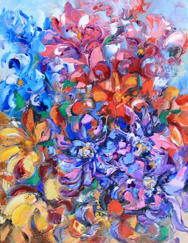 Картина под названием "Blooming garden.  A…" - Lyudmila Knyazeva, Подлинное произведение искусства, Масло