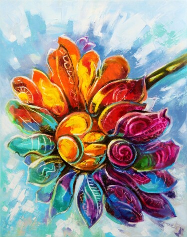 Painting titled "Magic flower. Rainb…" by Lyudmila Knyazeva, Original Artwork, Oil