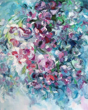 Painting titled "Pink orchid abstrac…" by Lyudmila Knyazeva, Original Artwork, Oil Mounted on Wood Stretcher frame