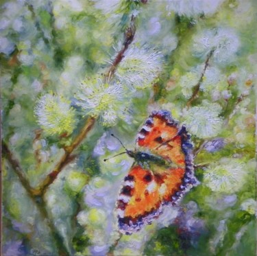 Painting titled "Первая бабочка" by Zakharova Elena Iurevna, Original Artwork, Oil
