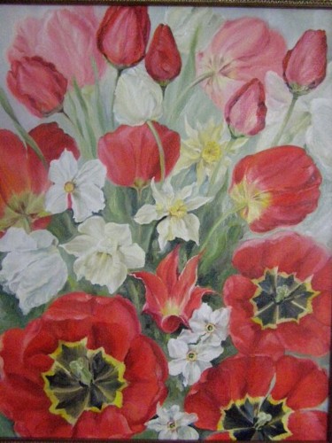 Картина под названием "Море тюльпанов" - Захарова Елена Юрьевна, Подлинное произведение искусства, Масло