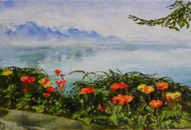 Painting titled "Горное озеро" by Zakharova Elena Iurevna, Original Artwork, Oil