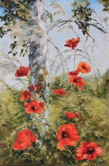 Malerei mit dem Titel "Полевые маки" von Zakharova Elena Iurevna, Original-Kunstwerk