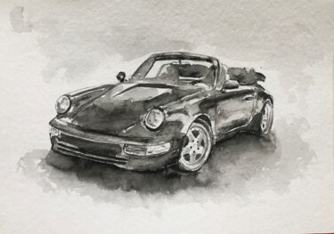 Malerei mit dem Titel "Porsche 911 Aquarell" von Luka Zlatkovic, Original-Kunstwerk, Aquarell