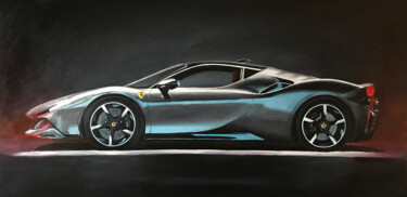 Malerei mit dem Titel "Ferrari SF90" von Luka Zlatkovic, Original-Kunstwerk, Acryl
