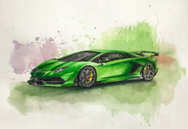 Malerei mit dem Titel "Lamborghini SVJ" von Luka Zlatkovic, Original-Kunstwerk, Aquarell