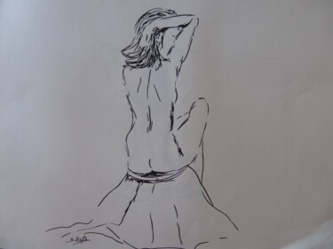 Dessin intitulée "Femme de dos" par M.Alyette, Œuvre d'art originale, Marqueur