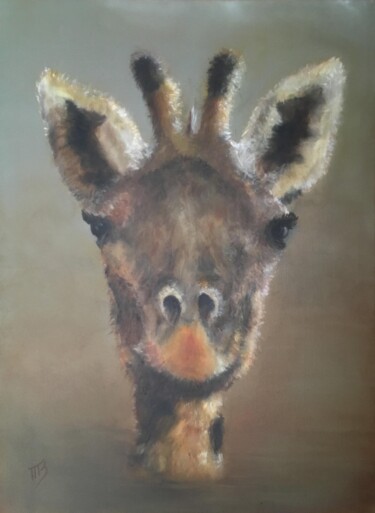 Painting titled "1/100 000, Girafe" by M Batté Gauthier (M B), Original Artwork, Oil