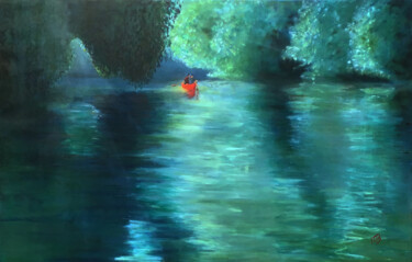 Painting titled "Canoe over the Veze…" by M Batté Gauthier (M B), Original Artwork, Oil