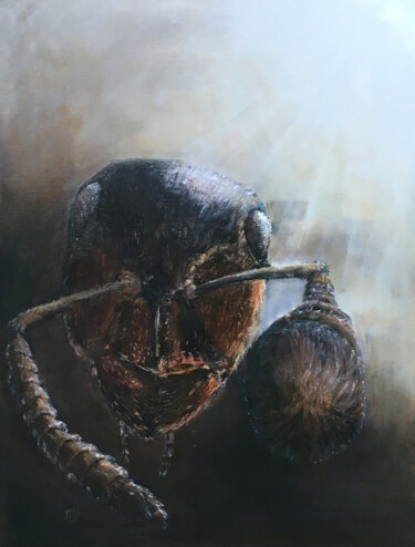 Painting titled "Questionning Ant" by M Batté Gauthier (M B), Original Artwork, Oil
