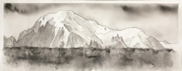 Schilderij getiteld "Mont Blanc au delà…" door M Batté Gauthier (M B), Origineel Kunstwerk, Inkt
