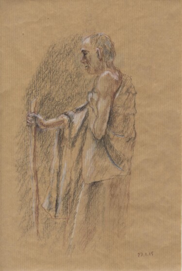 Disegno intitolato "L'ermite" da M Batté Gauthier (M B), Opera d'arte originale, Gesso