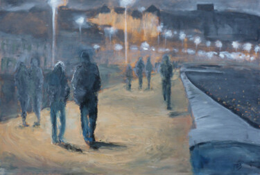 Schilderij getiteld "Promenade Nocturne…" door M Batté Gauthier (M B), Origineel Kunstwerk, Acryl